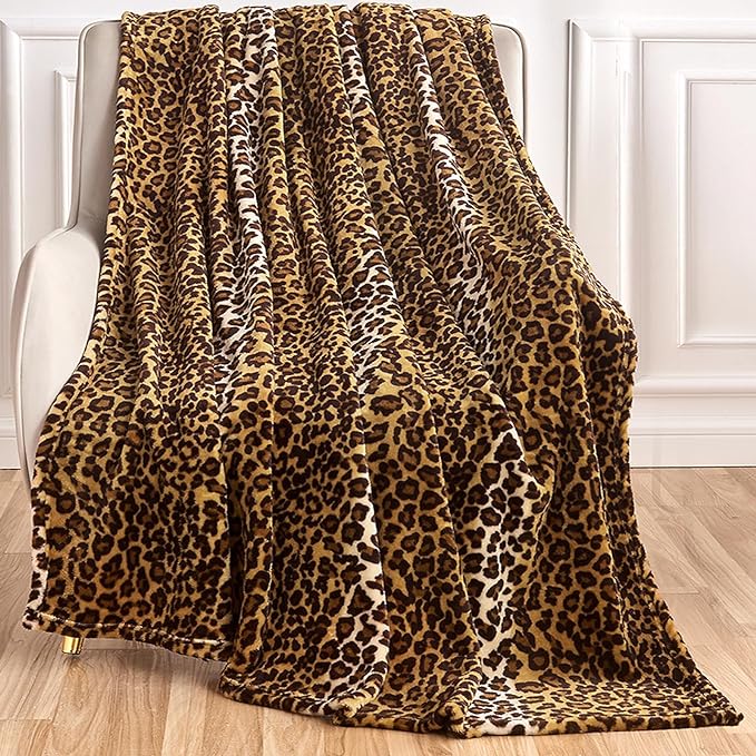 Edenleaf Leopard Print Blanket Fleece Throw for Bed Sofa Travel and Camping, Super Soft Cozy Fluffy Plush Cheetah Print Blanket for All Seasons 60"x80" (Dark Brown)