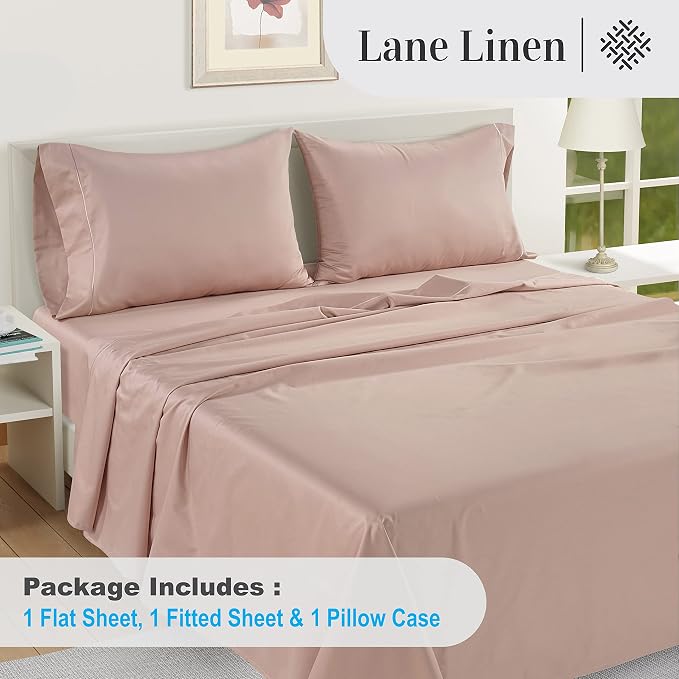 LANE LINEN Luxury 100% Egyptian Cotton Bed Sheets Twin Size, Fully Elasticized Reinforced 16 Inch Extra Deep Pocket Twin Sheets, Soft & Comfy Sateen Weave for Silky Finish-Vintage Petal