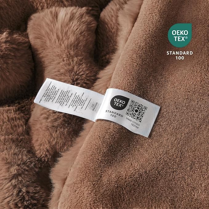 Cozy Bliss Faux Fur Throw Blanket for Couch, Fuzzy Soft Plush Thick Bubble Blanket for Sofa Bedroom Living Room, 60 * 80 Inches Light Brown