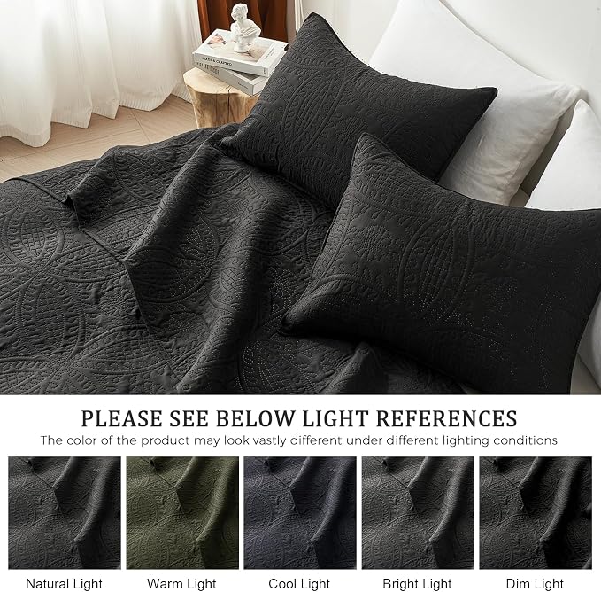 akkialla King Quilt Bedding Set,Black Ultrasonic King/Cal King Quilt Set,Lightweight Soft Bedspread Coverlet,Modern Style Coin Pattern Bed Cover for All Seasons,3 Piece(1 Quilt,2 Pillow Shams)