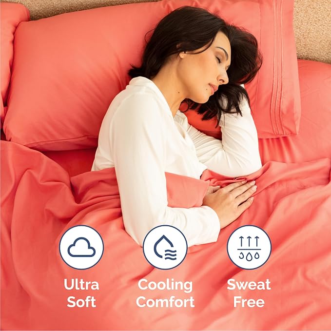 Queen Size 4 Piece Sheet Set - Comfy Breathable & Cooling Sheets - Coral | Hotel Luxury Bed Sheets for Women & Men, Deep Pockets, Easy-Fit, Extra Soft and Wrinkle Free Sheets, Oeko-Tex Bed Sheet Set