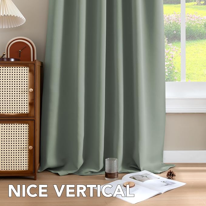 H.VERSAILTEX Blackout Curtains Thermal Insulated Window Treatment Panels Room Darkening Blackout Drapes for Living Room Back Tab/Rod Pocket Bedroom Draperies (2 Panels, Green Bay, 52 x 96 Inch)