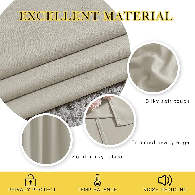 NICETOWN Room Darkening Slding Glass Curtain Panels - Window Treatment Thermal Insulated Grommet Light Blocking Drapes for Bedroom/Home Office (2 Panels, 80 by 84, Natural)