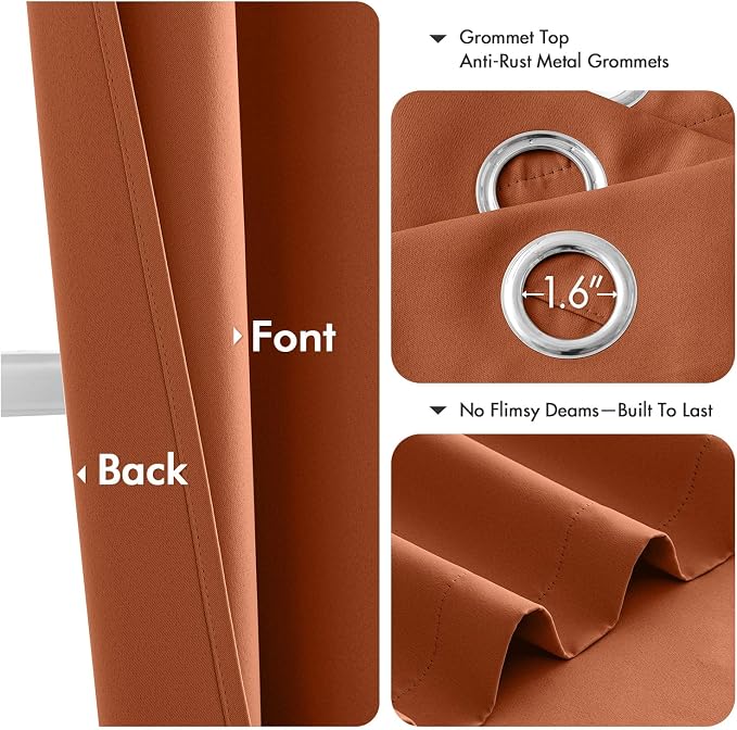MIULEE Fall Blackout Curtains for Bedroom 2 Panels 40 x 45 Inch Long Rust | Thermal Insulated, Living Room Darkening Grommet Drapes, Noise Reducing, Light Blocking Window Treatments
