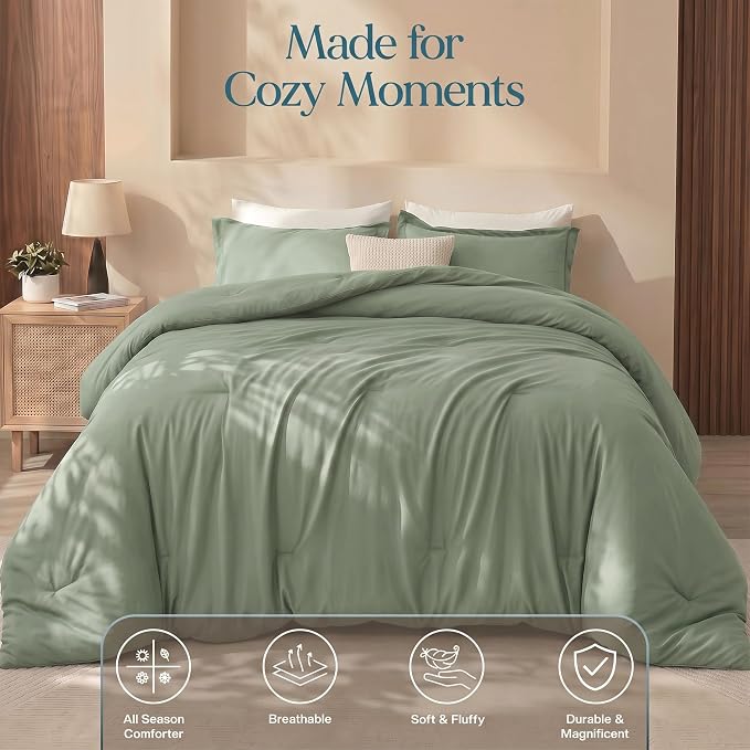 Utopia Bedding 3 Pc Queen Comforter Set, All Season Bedding, Sage Green | Bedding Set Includes Comforter (88x88) Inches, 2 Shams (20x26) Inches. Soft Microfiber Down Alternative, Machine Washable.