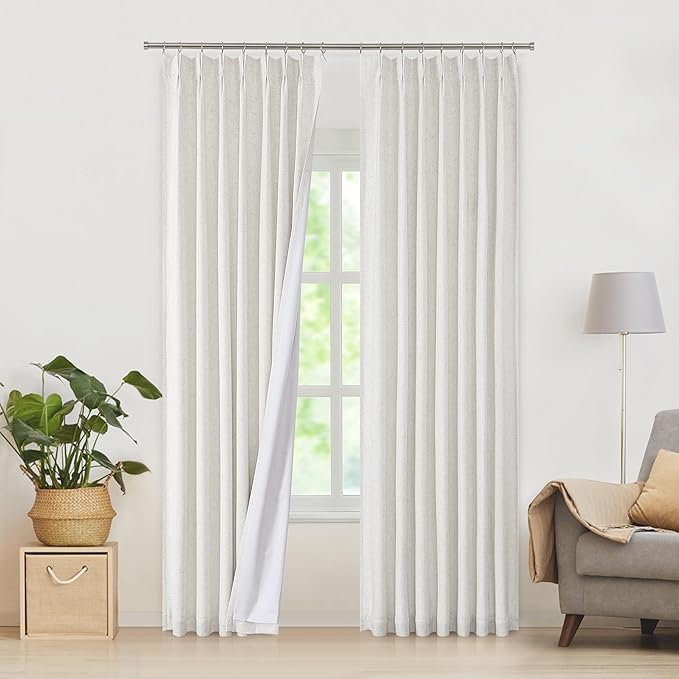WEST LAKE Extra Long 9 ft Bailey Linen Pinch Pleat Full Blackout Curtains | 108 Inches Length Natural Pinch Pleated Panels with Back Tabs,Rustic Window Treatment Bedroom Living Room,40"Wx108"Lx2