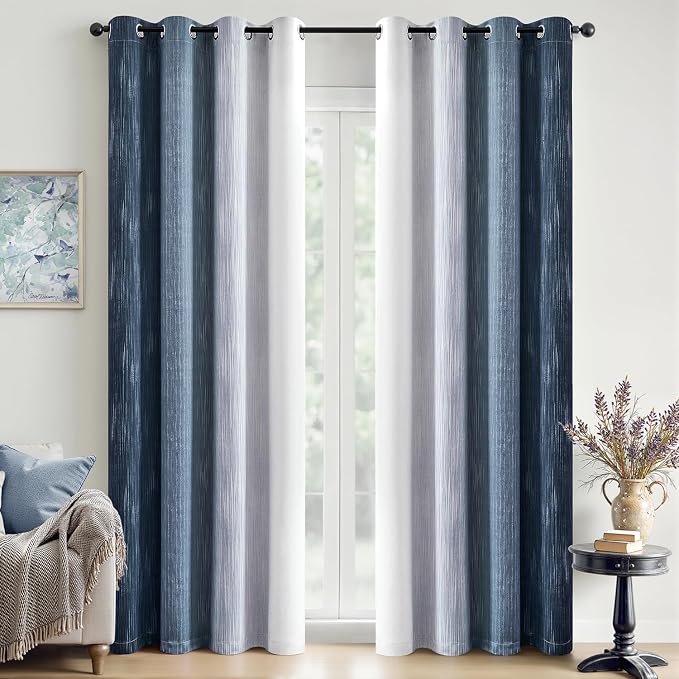 MIULEE Navy Blue and Greyish White Ombre Blackout Curtains 52Wx96L Set of 2 | Full Room Darkening,Thermal Insulated,96 Inch Long,Grommet Drapes for Bedroom/Living Room,Modern Window Treatments