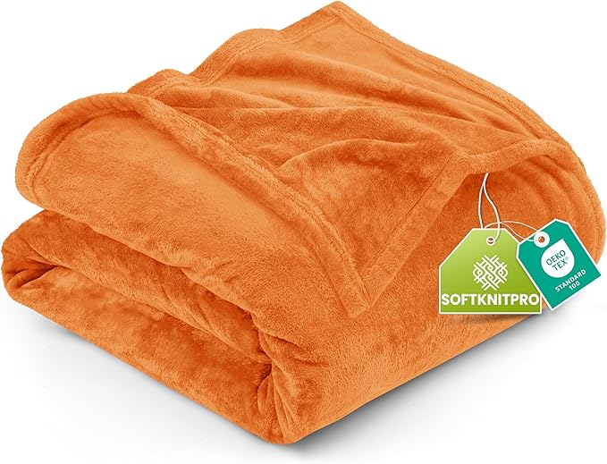 Utopia Bedding Soft Fleece Bed Blanket Queen Size Burnt Orange (90x90 Inch) | Microfiber Plush Warm Lightweight Breathable Cozy Blanket Anti-Static, All Season Use, Gift for Women and Men