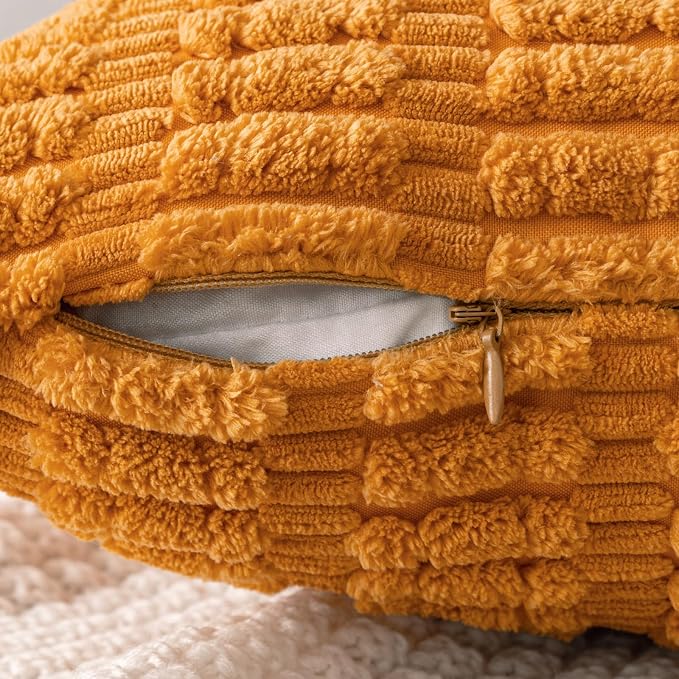 MIULEE Fall Decorative Throw Pillow Covers 18x18 Burnt Orange Pack of 2 | Soft Corduroy Boho Striped Pillow Covers Modern Farmhouse Autumn Home Decor For Sofa Living Room Couch Bed