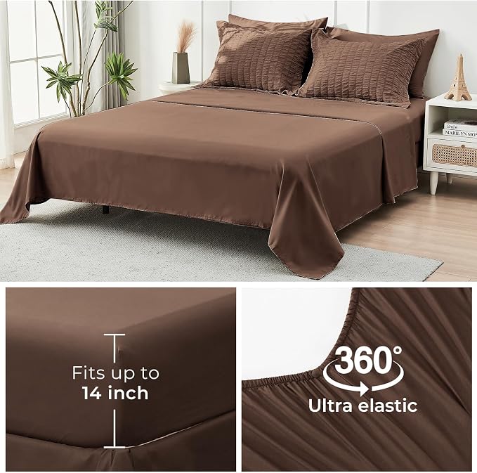 HYMOKEGE Dark Brown Twin XL Comforter Set Seersucker 5 Pieces, All Season Luxury Bed in a Bag for Bedroom, Bedding Set with Comforter, Sheets, Pillowcase & Sham