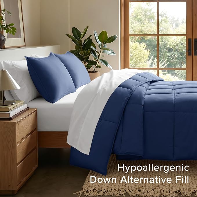 Bare Home Comforter Set - 1800 Ultra Soft (Oversized Queen, Dark Blue) | All-Season, Breathable, Hypoallergenic, Premium 1800, Warm, Cozy