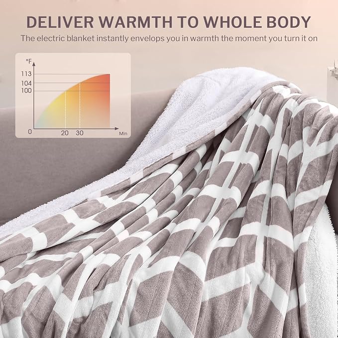 VENTIMI Heated Blanket Full, 9 Heat Levels & 2-10 Hours Auto Off, Beige | ETL & FCC, Fast Warming, 72" x 84", Flannel and Sherpa, Couch Bed Use, Machine Washable, Removable Controller