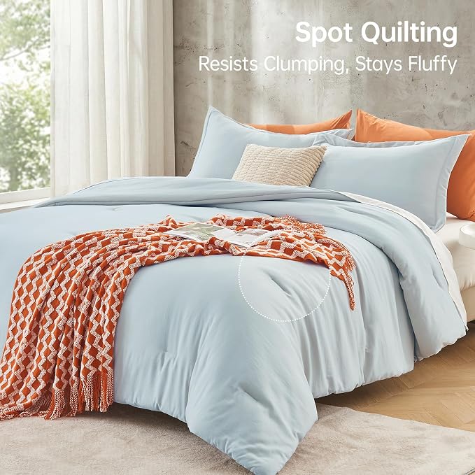 Queen Comforter Set, All Season Ultra Soft Down Alternative Bedding - 3 Piece Lightweight Bed Set Includes 1 Comforter (90"x90") and 2 Pillow Shams (20"x26"), Lake Blue