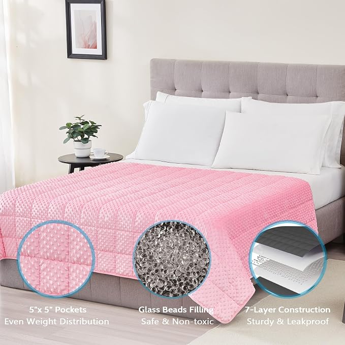 L'AGRATY Weighted Blanket for Adult - 80"x87" 25lbs Minky Dots Heavy Blanket with Glass Beads Soft Breathable for All-Season Summer Fall Winter Thick Comfort for Sleeping