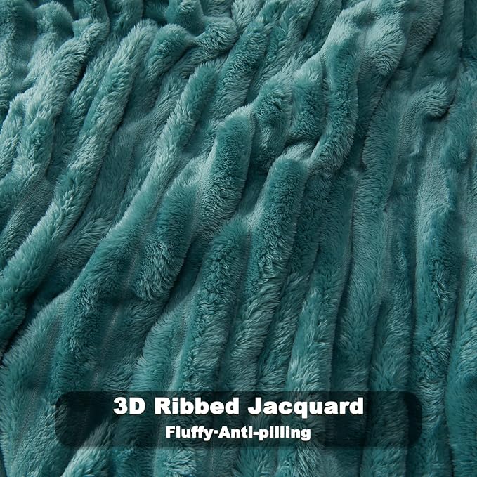 NEWCOSPLAY Fleece Ribbed Cozy Throw Blanket for Couch, Light Teal, 50"x60" | Premium Silky Flannel Blanket, Soft Lightweight Fluffy Throw Blanket for Bed Sofa Decor, Gift for All Season Use