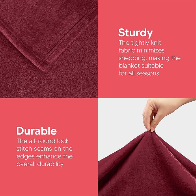 Utopia Bedding Soft Fleece Bed Blanket Queen Size Burgundy (90x90 Inch) | Microfiber Plush Warm Lightweight Breathable Cozy Blanket Anti-Static, All Season Use, Gift for Women and Men