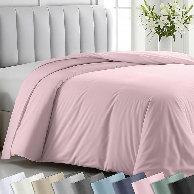 California Design Den Soft 100% Cotton Sateen Full/Queen Duvet Covers, Pink | Duvet Cover Only, Comforter Not Included, Backed by Good Housekeeping Seal, Button Closure & Corner Ties