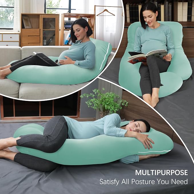 MOON PARK Pregnancy Pillows for Sleeping - U Shaped Full Body Maternity Pillow with Removable Cover - Support for Back, Legs, Belly, Hips - 57 Inch - Turqouise - Cooling Cover