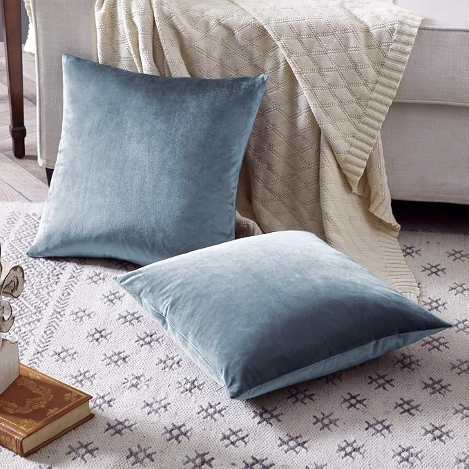 GIGIZAZA Decorative Throw Pillow Covers 18 x 18,Grey Blue Soft Pillow Covers Velvet,Set of 4 Decor Square Cushion Covers