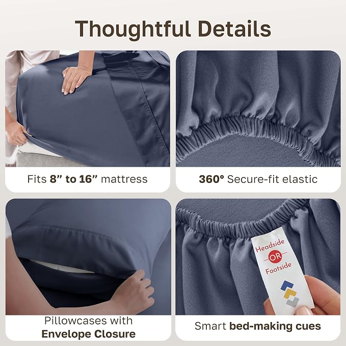 California Design Den Soft 100% Cotton Sateen Queen Sheet Set, 6 Pcs | 6 Pcs with 4 Pillowcases, 400 Thread Count Backed by Good Housekeeping Seal, 16" Deep Pocket, All-Around Elastic, Durable