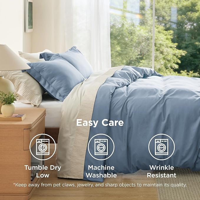 Bedsure Duvet Cover Full Size, 3Pcs Double Brushed Bedding Set, Dusty Blue | For Kids & Adults, 80"x90" Comforter Cover, Hotel Luxury, All Season, Breathable, Easy Care, Lightweight, Zipper Closure