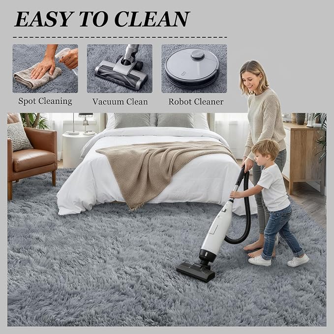 8x10 Area Rug Living Room Bedroom: Fluffy Plush Shag Carpet Gray | For Kids Room Playroom Nursery Home Decor,Ultra Soft,Non-Slip Non-Shedding,Fuzzy Plush,Large Indoor Floor Carpet,Easy Clean