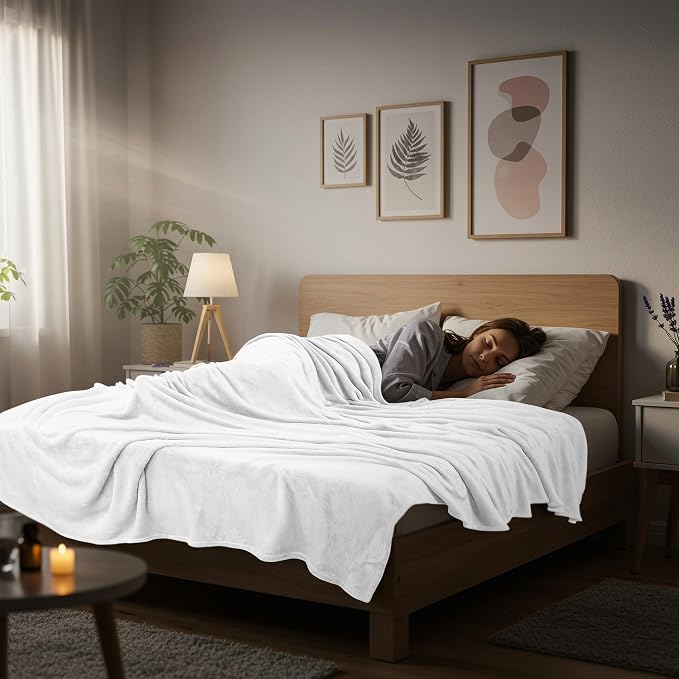 Utopia Bedding Ultra Soft Fleece Bed Blanket Queen Size White (90x90 Inch) | Microfiber Plush Warm Lightweight Breathable Cozy Blanket Anti-Static, All Season Use, Gift for Women and Men