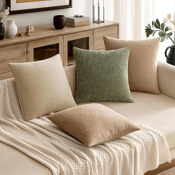 MIULEE Textured Chenille Throw Pillow Covers 20x20 Inch Starfish Khaki | Pack of 2 Camel Decorative Soft Pillows, Solid Textured Cushion Covers, Modern Home Decor for Couch Sofa Bedroom Living Room
