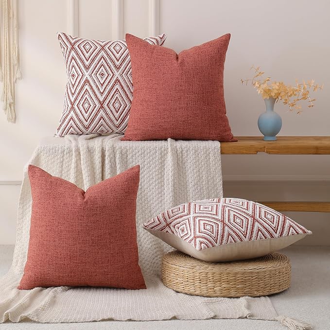 HPUK Throw Pillow Covers 20x20, 4 Pack, Coral Textured Couch Pillow Covers | Polyester fabric, patterned and solid designs, hidden zippers, machine washable, for sofas and beds, inserts not included