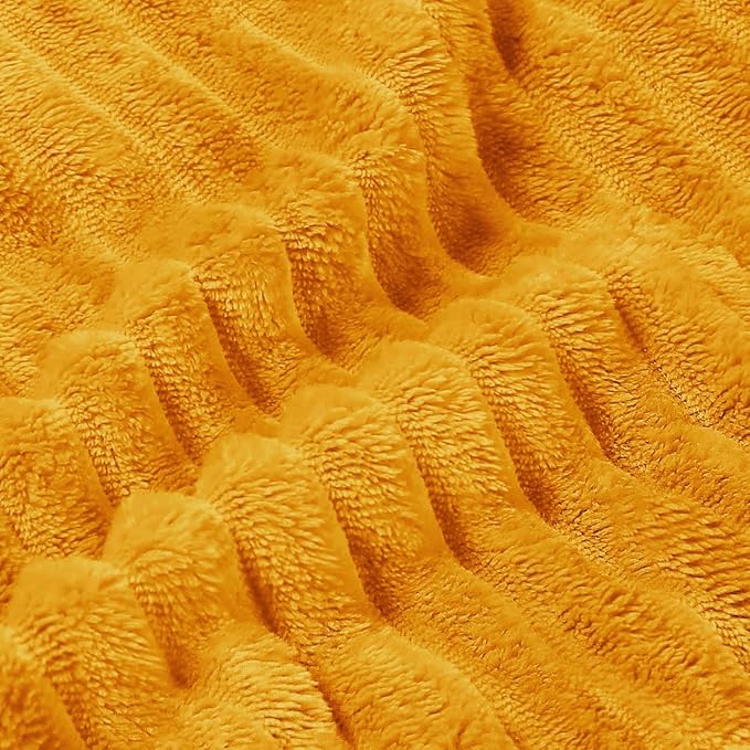 BEDELITE Ribbed Jacquard Mustard Yellow Queen Blanket for Bed, 90x90 Inch | Soft Warm Decorative Fluffy Blanket, Cozy Fuzzy Lightweight Plush Fleece Throw Blankets for Bed, Room Decor, Gift for Women