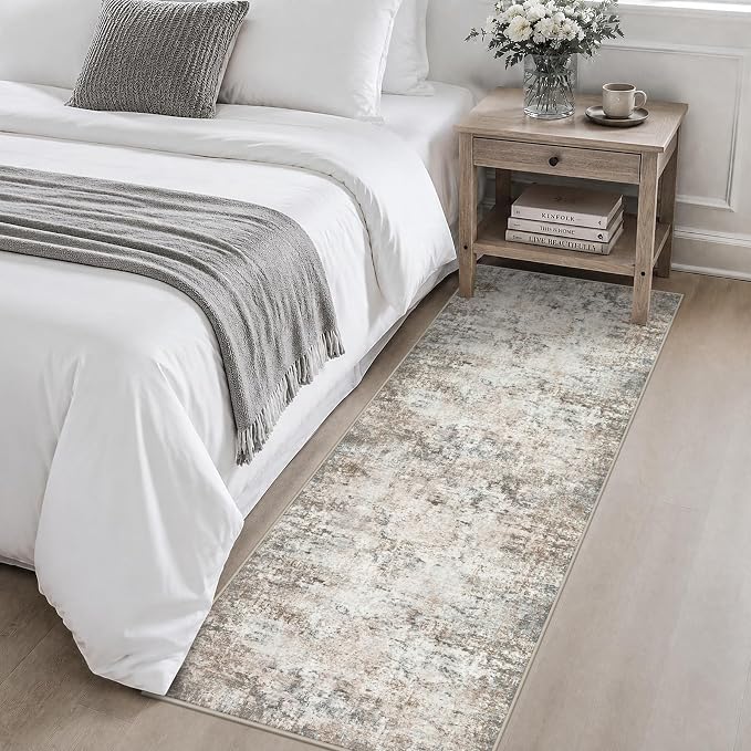 2x6 Washable Runner Rug：Modern Abstract Kitchen Soft Carpet Brown | For Hallway, Bedroom, Kitchen, Laundry, Bathroom,Door Mat,Modern Abstract,Machine washable,Non-Slip,Stain Resistant,Indoor
