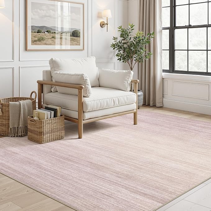 UERMEI 5x7 Washable Area Rug - Neutral Modern Abstract Living Room Rugs, Non-Slip Soft Large Indoor Floor Carpet for Bedroom Home Office & Under Dining Table Decor, Soft Pink