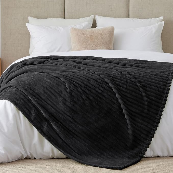 BEDELITE Ribbed Full Size Blanket for Bed, Black, 84"x90" | Ultra-Soft Plush Fleece, Warm Yet Lightweight, Ribbed Texture, Home Decor, Machine Washable, Giftable, All-Season Use