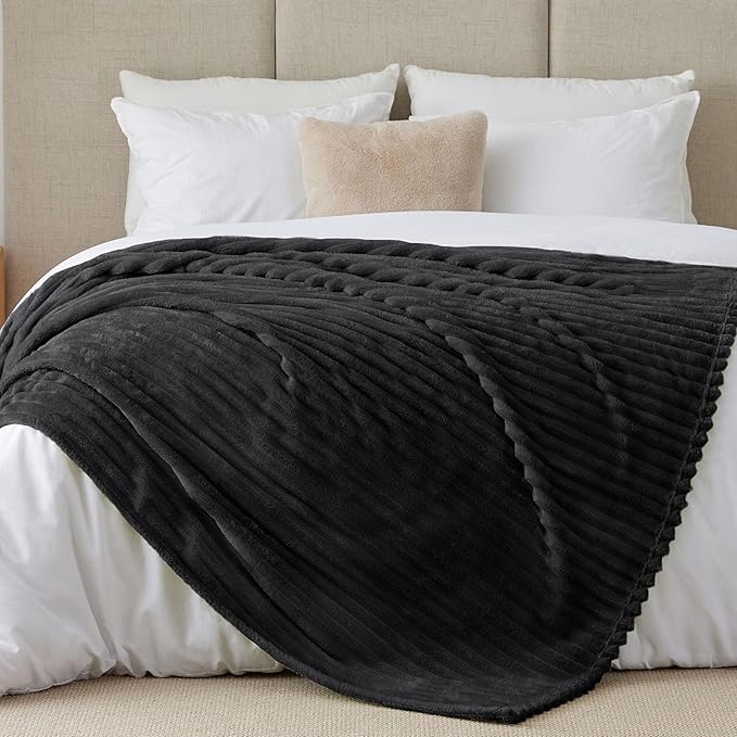 BEDELITE Ribbed King Size Blanket for Bed, Black, 108"x90" | Ultra-Soft Plush Fleece, Warm Yet Lightweight, Ribbed Texture, Home Decor, Machine Washable, Giftable, All-Season Use
