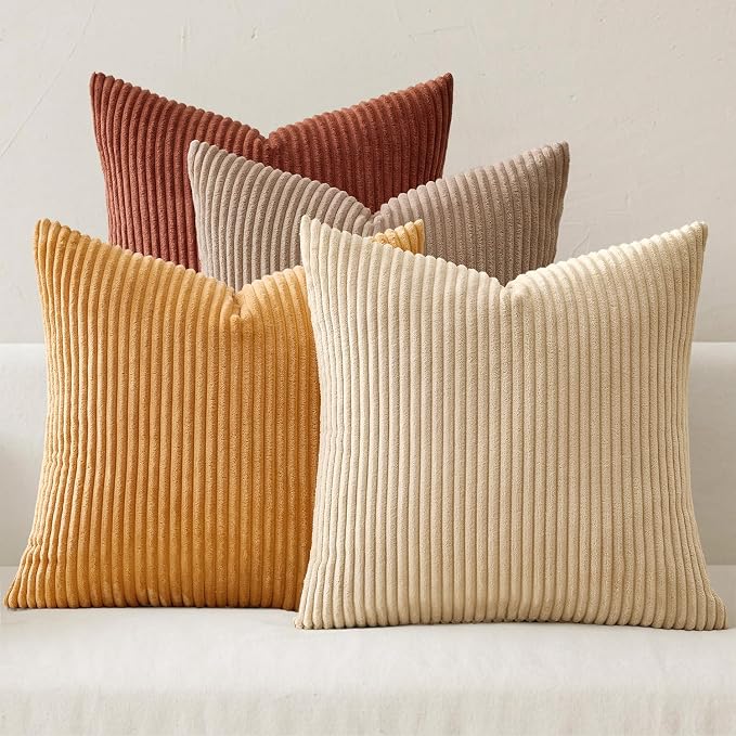 MIULEE Fall Corduroy Decorative Throw Pillow Covers Terracotta 18x18 | Set of 4, Organic Earthy Decor, Mogao Mural Inspired Palette, Boho Farmhouse Cushion Covers for Couch Bed Sofa Living Room