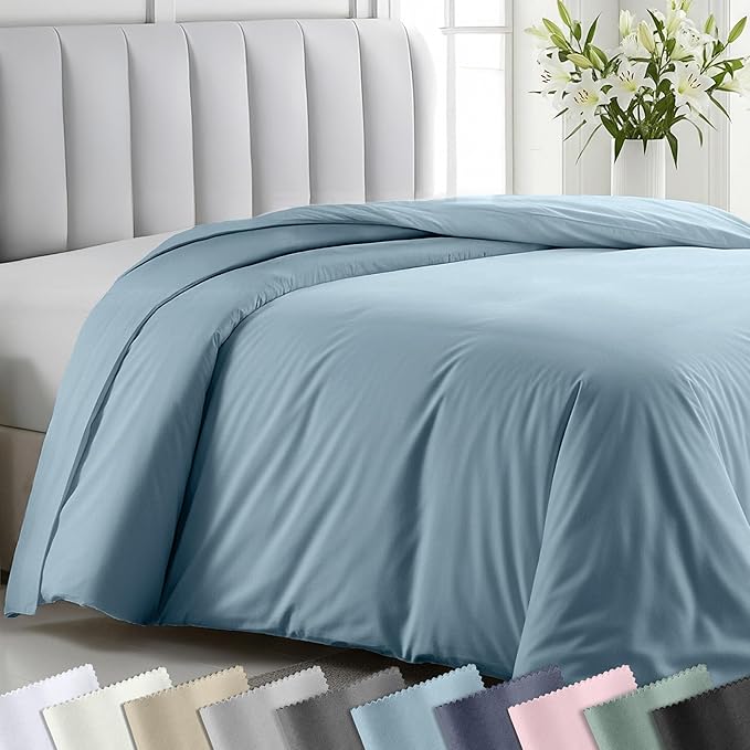 California Design Den 100% Cotton Sateen King Comforter Cover, Sky Blue | Duvet Cover Only, Comforter Not Included, Backed by Good Housekeeping Seal, Button Closure & Corner Ties