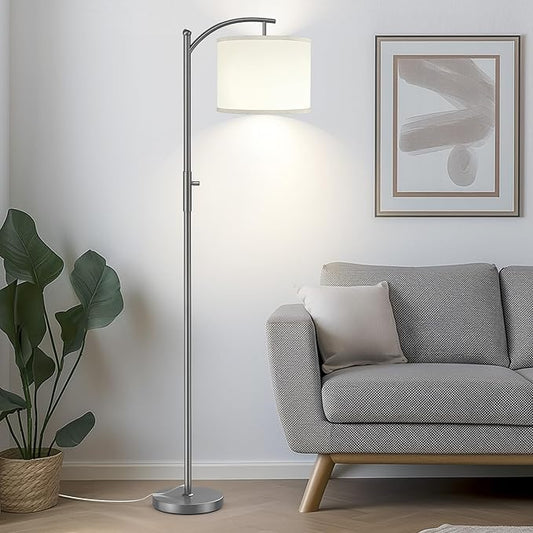 ROTTOGOON Dimmable Floor Lamp, Arc Floor Lamps for Living Room, Stepless Dimming Modern Standing Lamp with Linen Shade, Tall Lamp for Bedroom Office Dining Room- Grey
