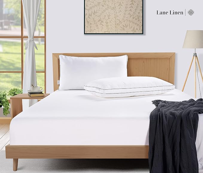 LANE LINEN Standard Size Bed Pillows for Sleeping, Set of 2, 20x26 - White | Perfect for Side, Back & Stomach Sleepers, Down Alternative Fill, Medium Firm, Breathable, Cooling, Soft & Fluffy Comfort
