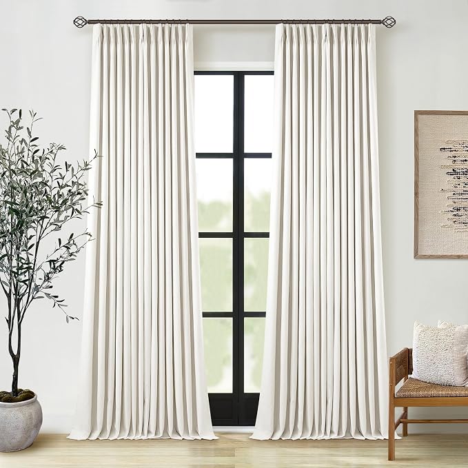 Blackout Linen Curtains 126 Inches Long Pinch Pleated 2 Panels Natural | Thermal Insulated 100% Black Out, Linen Drapes with Liner, Cream Ivory, for Living Room Bedroom Window Curtains 40x126