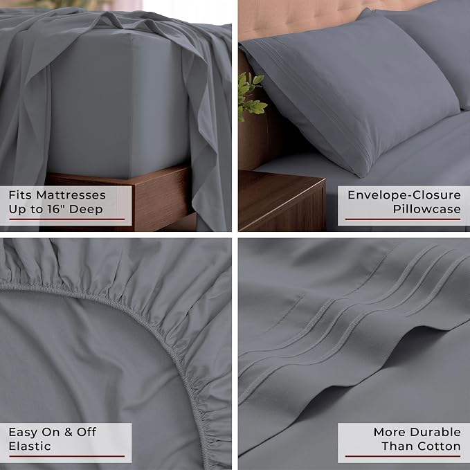 Mellanni Iconic 4-Piece, Ultra Soft Sheet Set (King, Mineral Gray) | 10M+ Sleepers. Lab-tested: Sleeps Cool, Stays Bright, Strong, Smooth. Good Housekeeping Best Bedding, 7 yrs running.