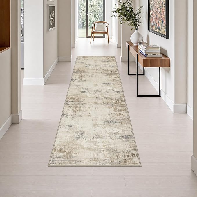 2.6x8 Washable Runner Rug：Modern Abstract Soft Carpet Beige Brown | For Hallway, Bedroom, Kitchen, Laundry, Bathroom,Door Mat,Modern Abstract,Machine washable,Non-Slip,Stain Resistant,Indoor