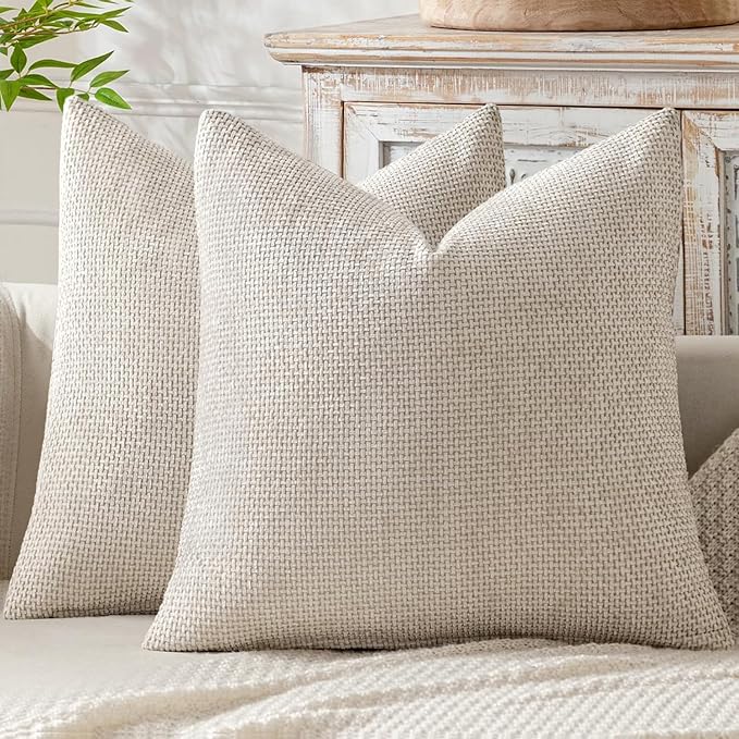 MIULEE Decorative Neutral Beige Euro Sham Pillow Covers 24x24 Inch 2 Pack | Modern Boho Accent, Soft Chenille Pillow Covers, Farmhouse Cushion Cases for Home Decor Bed Sofa Living Room
