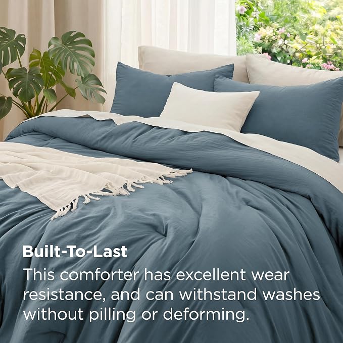 Bedsure Full Comforter Set, Slate Blue Soft Prewashed Bedding for All Seasons, 3 Pieces GentleSoft Bed Set, 1 Lightweight Comforter (82"x86") and 2 Pillowcases (20"x26")