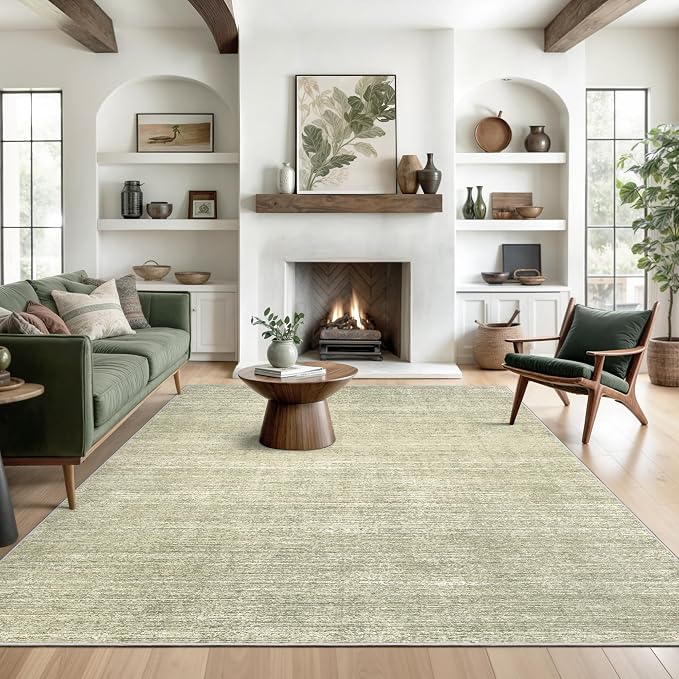 6x9 Area Rugs Non Slip, Large Washable Rugs for Living Room, Green | Soft Low Pile, Thin & Lighweight Carpet, Folable Stain Resistant Modern Indoor Floor Mat for Bedroom, Dining Room, Home Decor