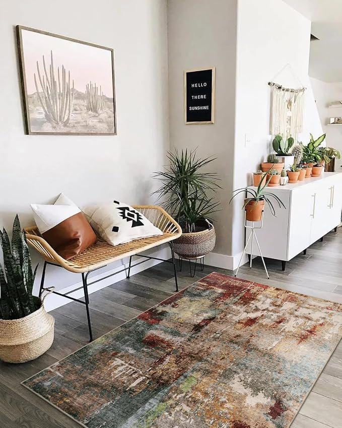 Lahome Modern Abstract Area Rug - 4x6 Washable Rugs for Living Room Bedroom Dining Room, Contemporary Indoor Floor Carpet for Kitchen Laundry Room Entryway Home Office