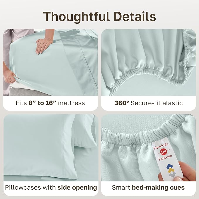 California Design Den Luxury 600 Thread Count King Bed Sheets Set, Seafoam | 100% Cotton Sateen Backed by Good Housekeeping Seal, Soft & Smooth, 16" Deep Pocket, All-Around Elastic, Durable, Easy Care