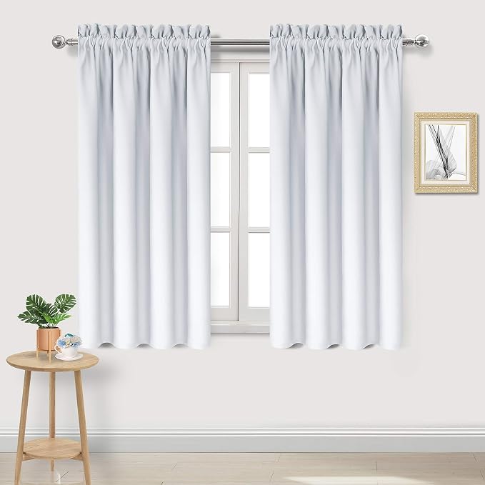 DWCN Blackout Curtains for Bedroom Living Room 38 x 54 Inch Long 2 Panels | Room Darkening, Thermal Insulated, Light Blocking, Rod Pocket Drapes, Noise Reducing Window Treatments, Greyish White