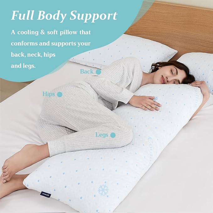 Dreamood Cooling Body Pillow Shredded Memory Foam with Pillowcase for Adult | Adjustable Full Foam Pregnancy Long Bed Body Pillows for Adults Side Sleeper - with Washable Cooling Comfortable Side Cover