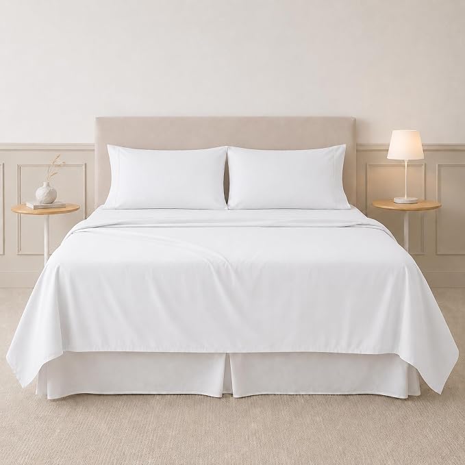 Modern Threads Soft Microfiber Solid Sheets - Luxurious Microfiber Bed Sheets - Includes Flat Sheet, Fitted Sheet with Deep Pockets, & Pillowcases White California King