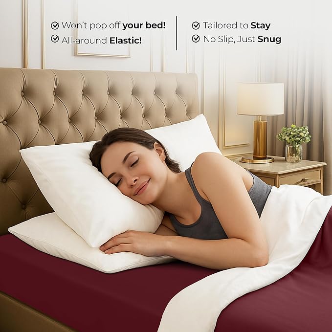 Utopia Bedding Full Fitted Sheet - Bottom Sheet - Deep Pocket - Soft Microfiber - Shrinkage and Fade Resistant - Easy Care -1 Fitted Sheet Only (Red Burgundy) | Hotel Comfort, Cooling & Breathable Cotton like Polyester, Easy Fit, Wrinkle & Fade Resista...